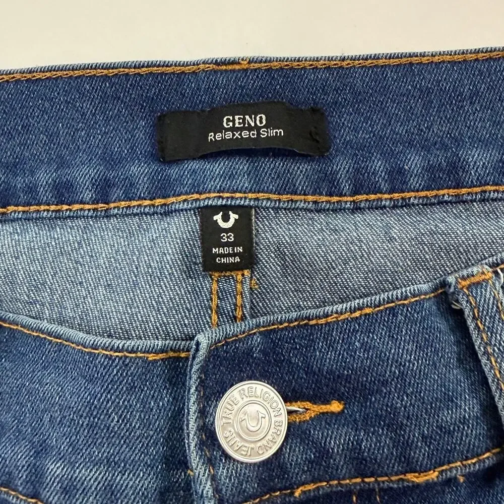 True Religion Geno Relaxed Slim Jeans 33 Streetwear Denim Dark Blue *flaw